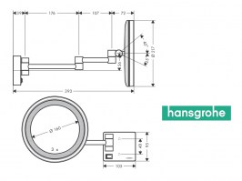 MEDIDAS ESPEJO DE AUMENTO x3 LUZ LED ADDSTORIS HANSGROHE